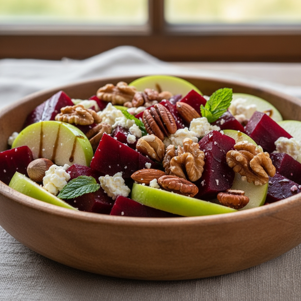 Farbenfroher Wintersalat mit Nüssler, Randen & Apfel