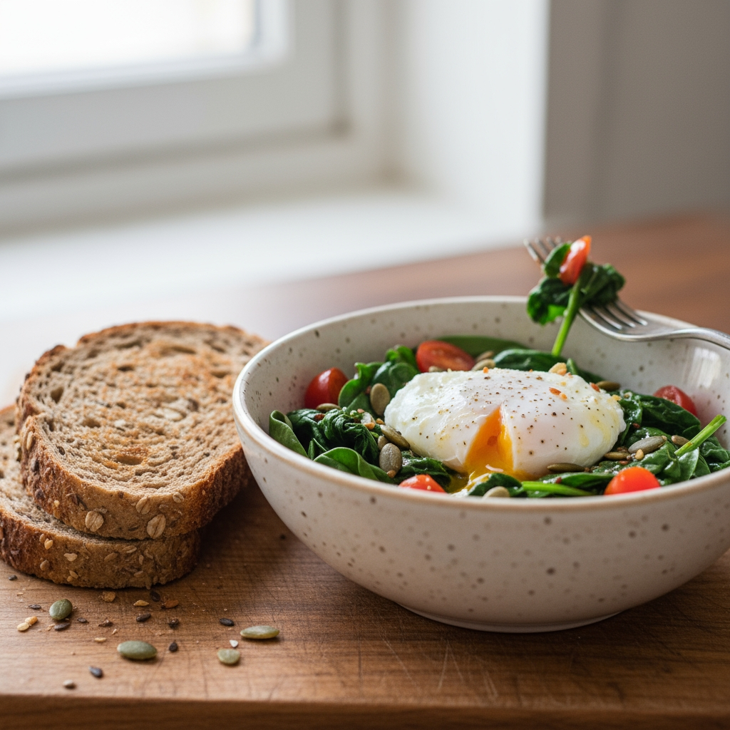 Herzhafte Frühstücksbowl mit Ei & Spinat