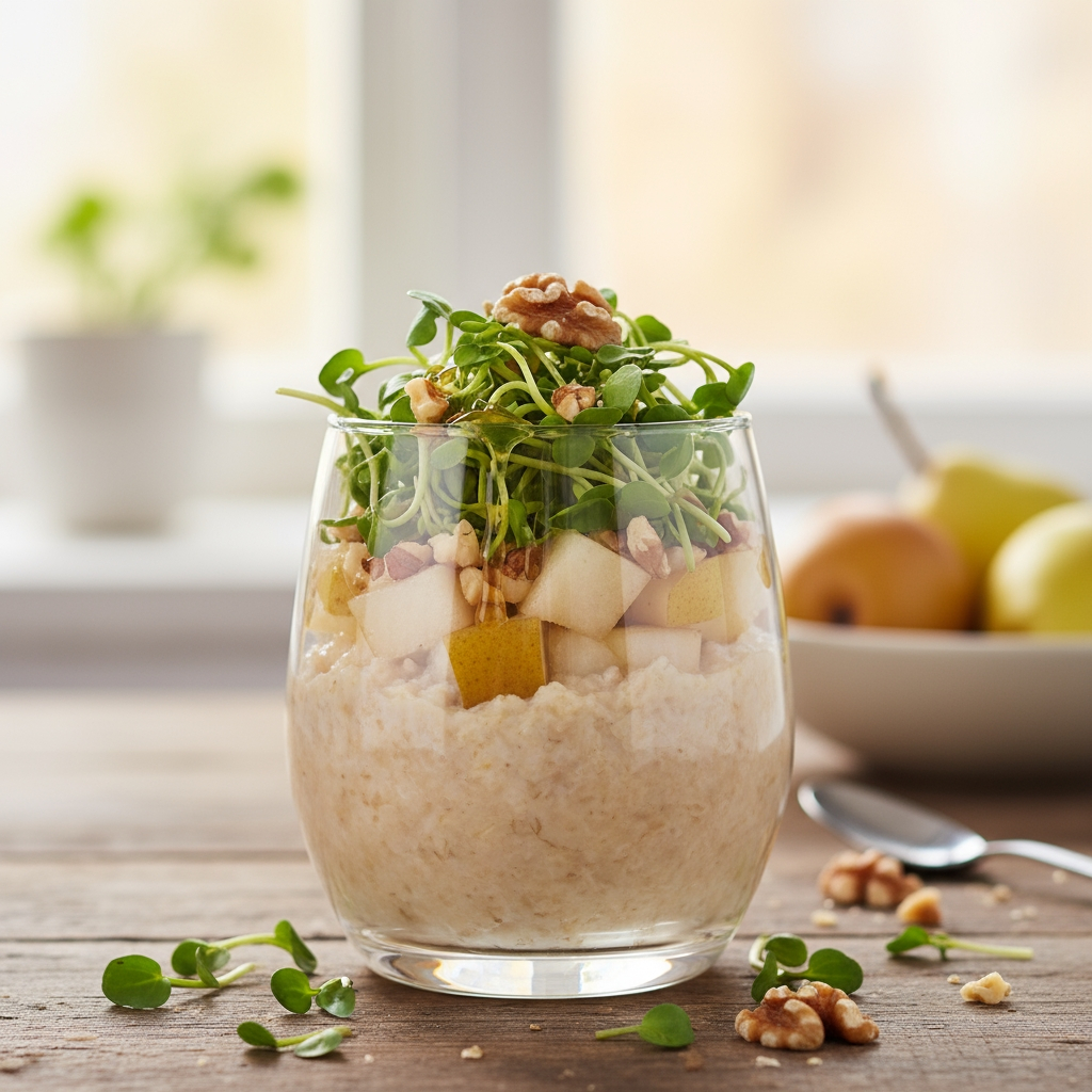 Birnen-Porridge mit Kresse-Topping