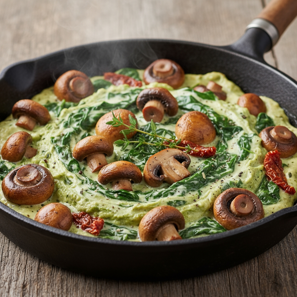Maroni‑Pilzpfanne mit Rahmspinat