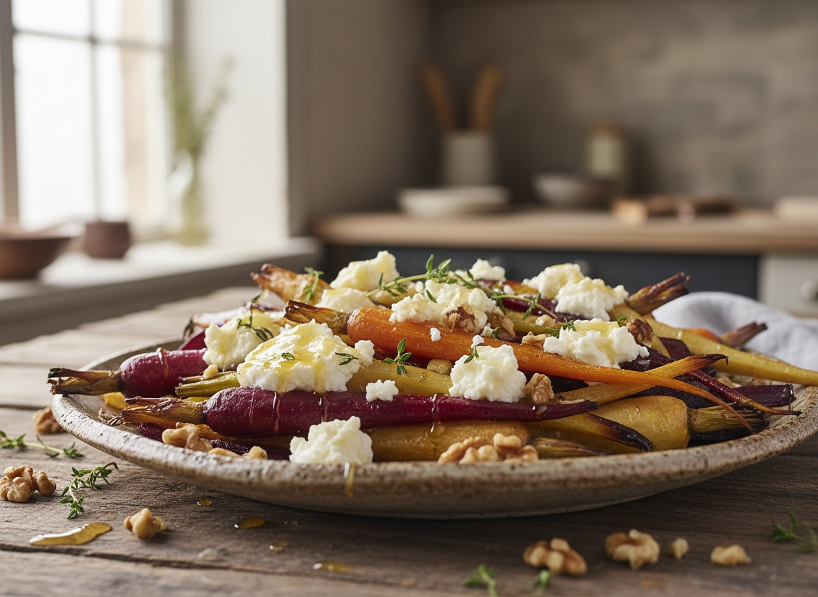 Ofen Wurzelgemüse mit Ziegenkäse und Honig