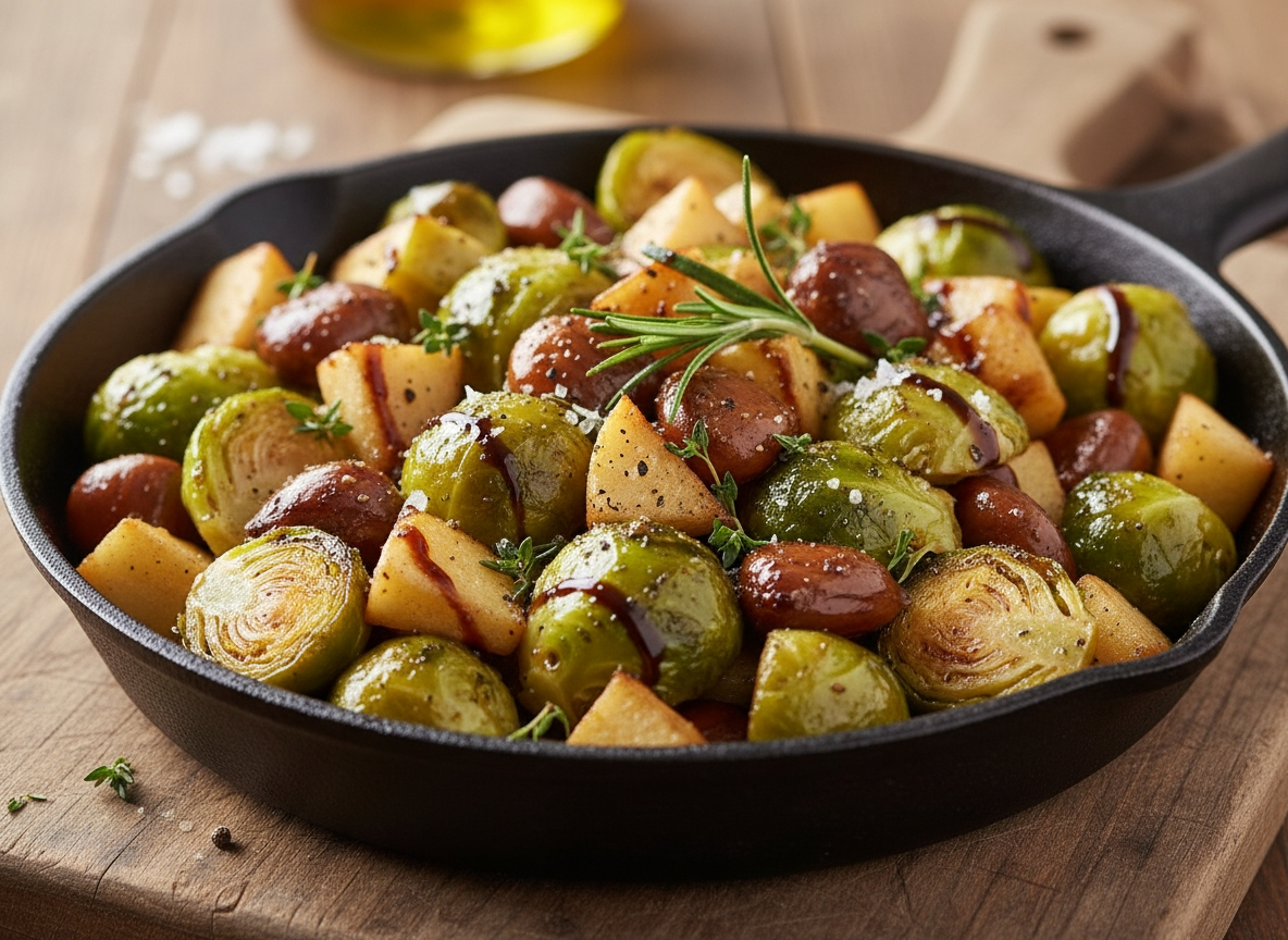 Gebratener Rosenkohl mit Maroni und Apfel